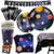 177 Piece Outer Space Party Supplies Set Including Banner, Plates, Cups, Napkins, Tablecloth, Spoon, Fork, and Knives, Serves 25