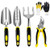 5 Pcs Gardening Tools Set with Heavy Duty Cast-Aluminium Heads and Non-Slip Rubber Grip, Including Transplanting Spade, Trowel, Cultivator, Pruner and Gardening Gloves (Yellow)