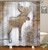 TJZ HOME Moose Shower Curtains Fabric Simplicity Cute Beige Polyester Cloth Print Bathroom Curtains Include Hooks Set 72?w by 72?L