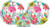 Contemporary Flowers Party Bundle 9" Plates (16) Lunch Napkins (16)