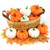 DomeStar Artificial Pumpkins, 12PCS Mini Fake Pumpkins with 30PCS Lifelike Maple Leaves, Faux Pumpkins Artificial Vegetables for Halloween Thanksgiving Decorations