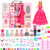 Miunana Doll Closet Wardrobe for 11.5 inch Girl Doll Clothes Storage - Lot 69 Items Include Trunk, Clothes, Living and Study Accessories, Crown, Necklace, Shoes, Hanger, Bags