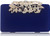 Womens Evening Bag with Rhinestone Crystal Flower Closure Velvet Clutch Purse for Wedding Party Blue