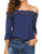 Womens Casual Lace Patchwork Long Sleeve Off Shoulder Tops Chiffon Shirt Navy Blue