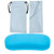 Large Hard Shell Eyeglass Case Holder + Pouch For Glasses And Sunglasses Unisex + Microfiber Cloth (Light Blue)
