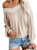 Women's Casual V Neck Long Sleeve Waffle Knit Off Shoulder Top Oversized Pullover Sweater Apricot Large