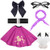 50s Girls Costume Accessory Set - Poodle Skirt,Elastic Cinch Belt,Ponytail Holders,Chiffon Scarf,Cat Eye Glasses,Bobby Socks (OneSize, Purple)
