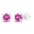 Genuine 14K Solid White Gold 3mm Round Created Pink Sapphire Birthstone Stud Earrings For Women