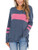 Hilltichu Women's Color Block Long Sleeve Shirt Pullover Round Neck Side Split High Low Tunic Tops