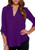 OMZIN Women s Formal V Neck Cuffed Sleeves Solid Chiffon Blouse Tops Purple XS
