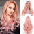 Pink Lace Front Wig   Long Wavy Lace Front Wig for Women Synthetic Lace Wig Pink Curly Wig Long Fluffy Curly Wavy Hair Replacement Wigs 24 Inch