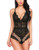 wearella Snap Crotch Lingerie Lace Teddy Deep V Bodysuit One Piece Babydoll Black
