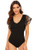 Verdusa Women s Contrast Mesh Flutter Short Sleeve V Neck Leotard Bodysuit Black M