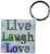 3dRose Stained Glass Live, Laugh, Love- Inspirational Words- Motivational - Key Chains, 2.25 x 4.5 inches, set of 2 (kc_37953_1)