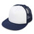 Flat Billed Trucker Cap with Mesh Back in Navy White