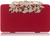 Womens Evening Bag with Rhinestone Crystal Flower Closure Velvet Clutch Purse for Wedding Party Red