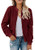 MIROL Women s Sherpa Fleece Jacket Faux Fuzzy Long Sleeve Casual Zip Up Bomber Coat with Pockets  Large Wine