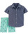 Carters Toddler Boy 2Piece Chambray Dino ButtonFront Shirt  Canvas Short Set 3T Mint