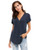 LUSMAY Womens Loose Fitting Zip Up Deep V Neck Short Sleeve Tops Tunic Casual T Shirts Blouse Navy Blue