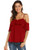 Dealwell Women Chiffon Cold Shoulder Cami Blouse Summer Spaghetti Strap Ruffle Top Shirts Red