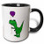3dRose mug_200096_4 Funny Green Trex Dinosaur Holding Purple Balloon Ceramic, 11 oz, Black/White