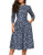 Simple Flavor Womens Floral Vintage Dress Elegant Midi Evening Dress 34 Sleeves 0805Navy L