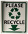 NMC TV18 Flanged Sign Legend PLEASE RECYCLE with Graphic 8 Length x 10 Height Rigid Plastic  Black on White