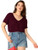 Milumia Womens Casual Plus Size V Neck Button Front Sheer Solid Blouse Tops Maroon XXLarge Plus