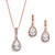 Mariell 14K Rose Gold Plated Cubic Zirconia PearShape Necklace  Earrings Bridal and Wedding Jewelry Set