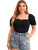Romwe Womens Plus Size Rib Knit Frill Square Neck Puff Short Sleeve Tops Blouse Shirts Black 2X