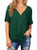 IWOLLENCE Womens Waffle Knit Tunic Blouse Tie Knot Short Sleeve Henley Tops Loose Fitting Bat Wing Shirts Dark Green XXLarge