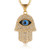 HZMAN 18k Gold Plated Iced Out CZ Stainless Steel Blue Evil Eye Beads Fatima Hamsa Hand Pendant Necklace Gold