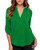 roswear Womens Casual V Neck Cuffed Sleeves Solid Chiffon Blouse Top Green XXL