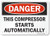 SmartSignDanger  This Compressor Starts Automatically Sign  7 x 10 Aluminum