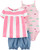 Carters 3Piece Little Short Set Pink Striped 6m