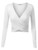 VETIOR Womens Deep V Neck Long Sleeve Unique Cross Wrap Slim Fit Crop Tops Large White