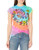 Liquid Blue Womens Grateful Dead Spiral Bear Rainbow Tie Dye Graphic Tee Large
