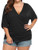INVOLAND Plus Size Women V Neck Wrap Front Drape Tops Short Sleeve Pleated Waist Shirt Blouse Black