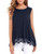 DOSWODE Womens Tops Sleeveless Lace Trim ONeck ALine Tunic Blouse Shirts Navy Blue XL