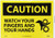 NMC C640PB OSHA Sign Legend CAUTION  WATCH YOUR FINGERS AND YOUR HANDS with Graphic 14 Length x 10 Height Pressure Sensitive Vinyl Black on Yellow