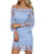Auxo Women Off Shoulder Floral Lace Dress Vintage Crochet Bodycon Flared Sleeve Midi Party Cocktail Dressess Blue M