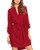 kenoce Blouse Dress for Women V Neck Solid Plain Loose Long Sleeve Shirt Dresses Causal Long Tunic Tops Wine Red L