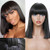 Fugady Hair Short Bob Wigs Synthetic Straight Wig With Bangs Natural Black Hair Full Machines Made 150 Density Heat Resistant Fiber Wig For Black Women Daily Cosplay 14 Inches