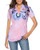 CEASIKERY Womens Short Sleeve Floral V Neck Tops Casual Tunic Blouse Loose Shirt 008 Pink
