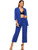 SheIn Womens 2 Piece Outfit Notched Neck 34 Sleeve Blazer and Wide Leg Belted Pants Set Large Blue