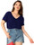 Milumia Womens Casual Plus Size V Neck Button Front Sheer Solid Blouse Tops Blue Large Plus