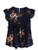 SheIn Womens Ruffle Hem Short Sleeve Floral Chiffon Smock Peplum Blouse Top Small Navy
