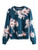 Romwe Womens Casual Floral Print Long Sleeve Pullover Tops Blue L