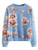 Romwe Womens Casual Floral Print Long Sleeve Pullover Tops Light Blue L