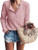 Womens Henley Shirts V Neck Long Sleeve Button Down Tops Warm Waffle Knit Tees Pink